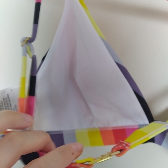 Warehouse Vertical Rainbow Bright Stripe Bikini Top Size US 4 - Picture 4 of 8